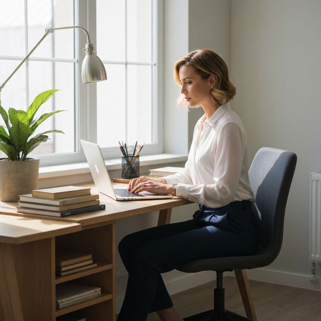 Professional woman working on laptop at home