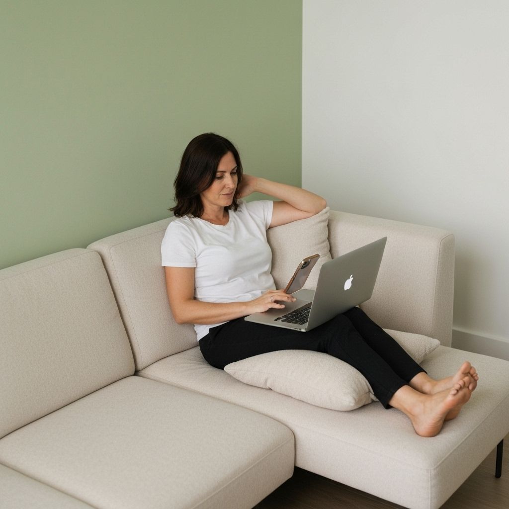 Woman on couch with laptop