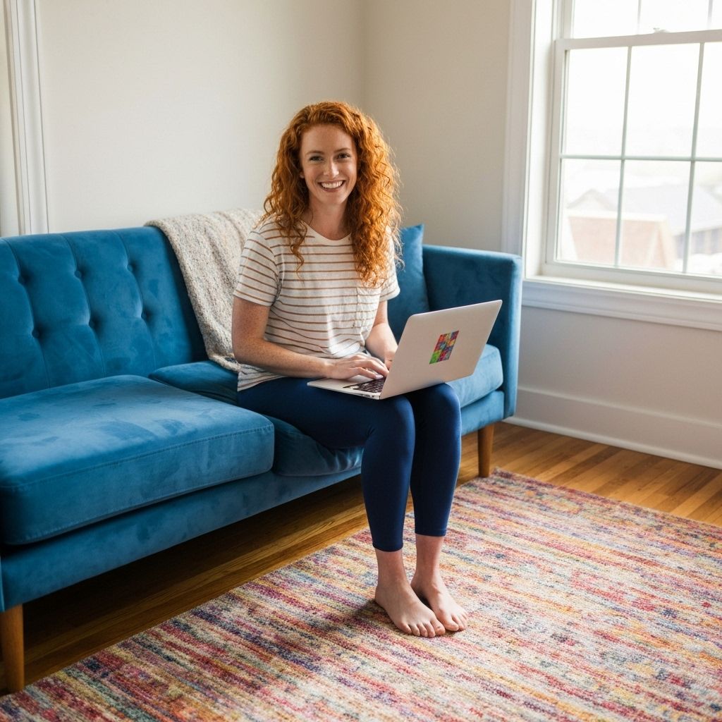 Woman on couch with laptop