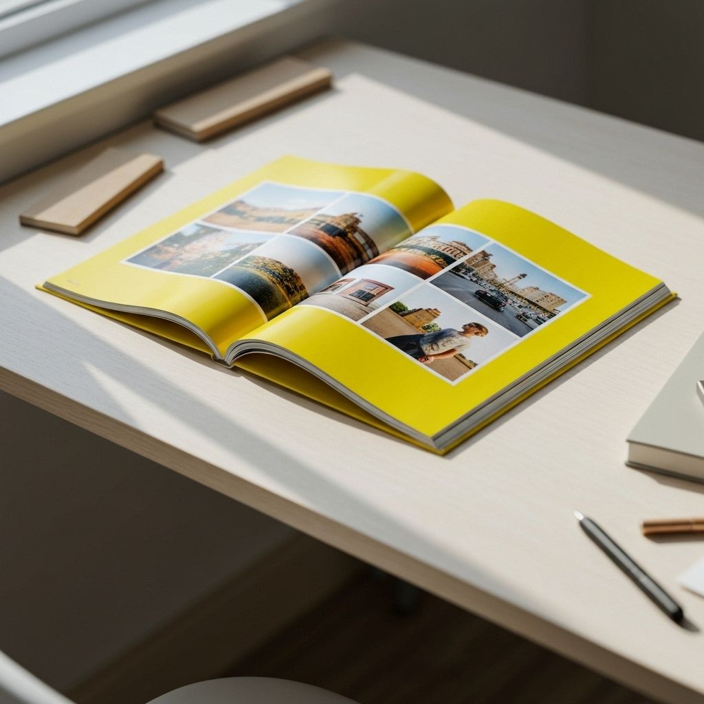 Yellow magazine with photos